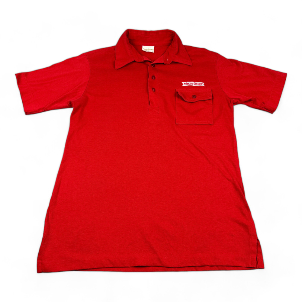 Vintage Mechanic Polo Shirt Adult SMALL Red 70s King Louie Tire Shop Multi Mile